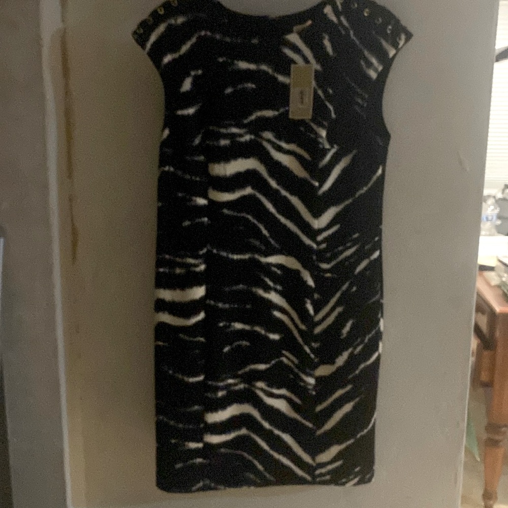 Michael Kors midi length dress, black & white animal print, size medium NWT